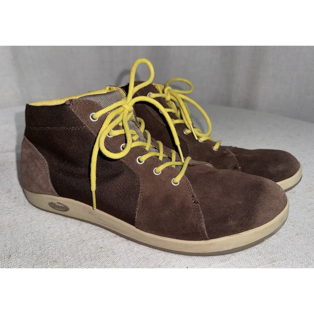 Chaco Men's Mid Top Sneakers Boots Brown Suede Canvas Yellow Laces J103229 Sz 11